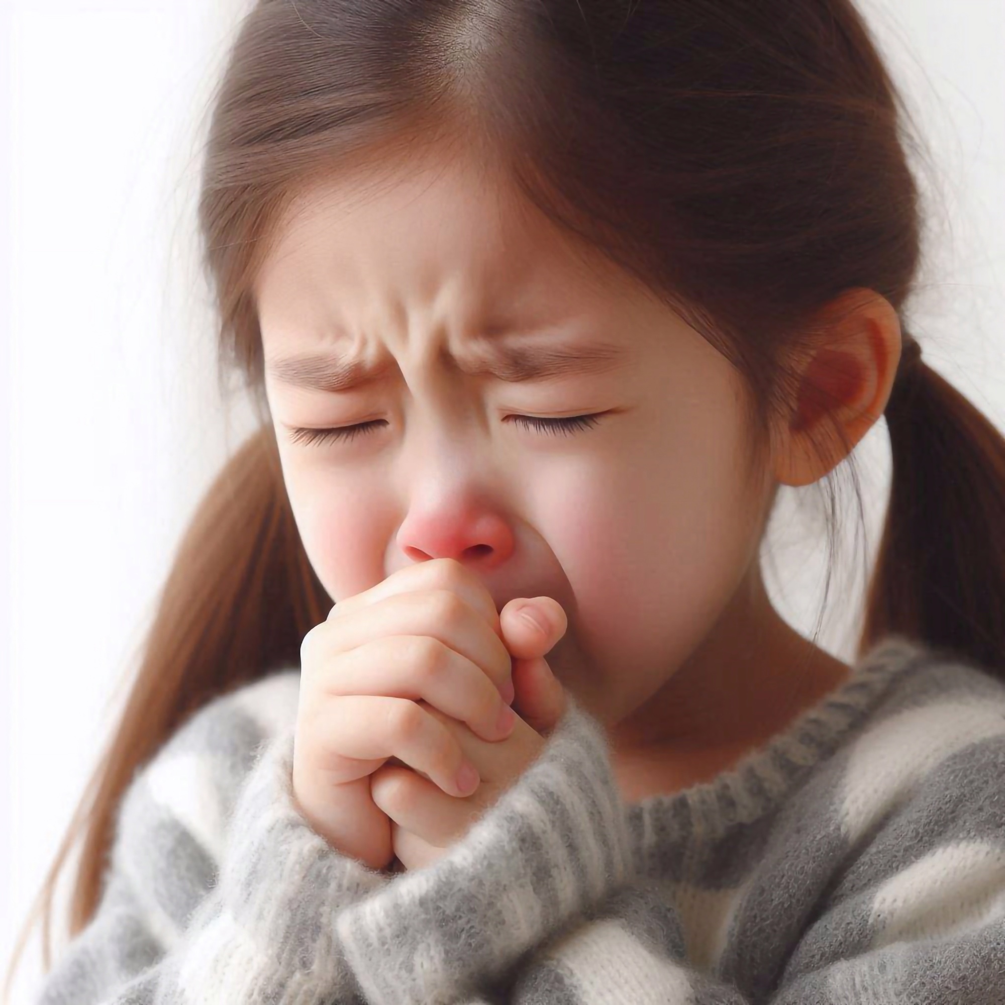 Child with red nose coughing